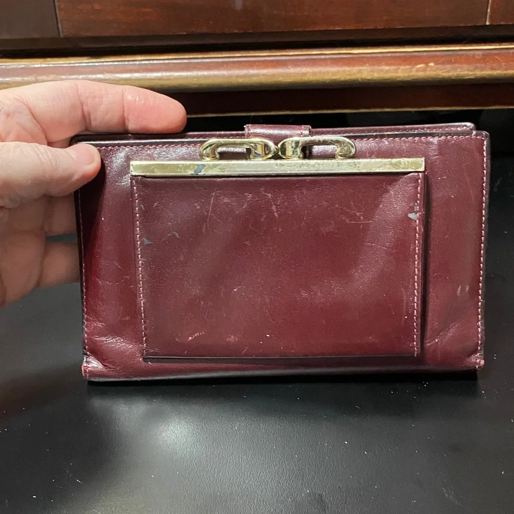 Bosca Full grain leather vintage checkbook burgundy wallet
